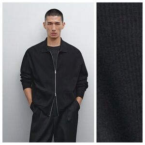 NWT. Massimo Dutti Black 100% Cotton Zip-Up Knit Cardigan. Size XXL.